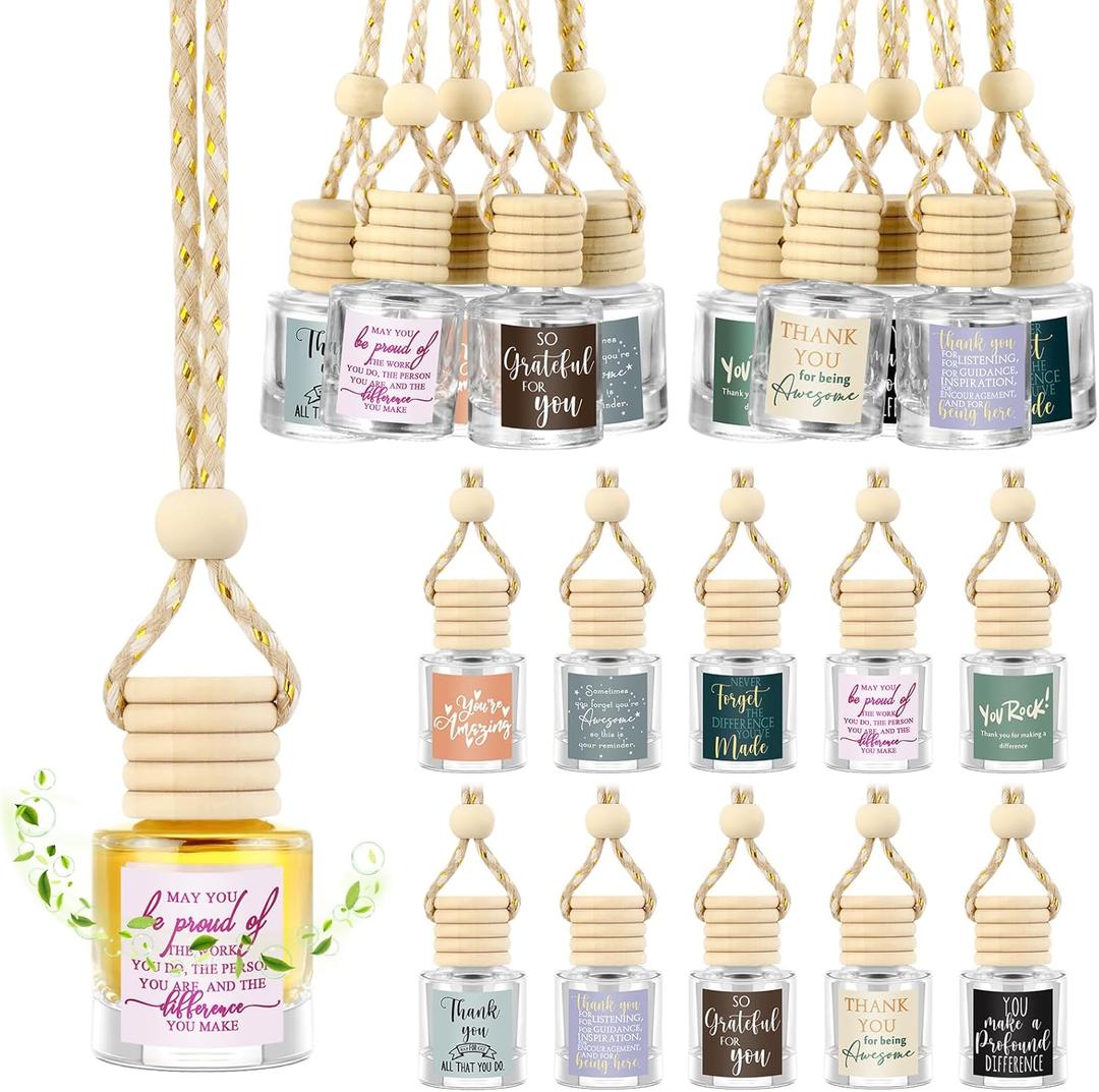 Funnymoom 20 Pcs Christmas Employee Appreciation Gifts Bulk Empty Glass Car Air Freshener Hanging Diffuser Thank You Gifts for Employee Nurse Staff Dietician Social Worker Volunteer