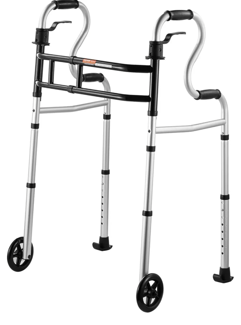 VEVOR Folding Walker on Wheels, 3-in-1 Stand-Assist Folding Walkers with Adjustable Height and Width, Lightweight Aluminum | Front Wheeled Mobility Aid for Elderly Handicapped Disabled, Up to 350LBS
