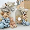 Dusty Blue Brown Balloon Garland Double Stuffed Blue Tan White Sand Grey Latex Neutral Balloon Arch Kit For Teddy Bear Baby Shower Boho Birthday Gender Reveal Party Decoration
