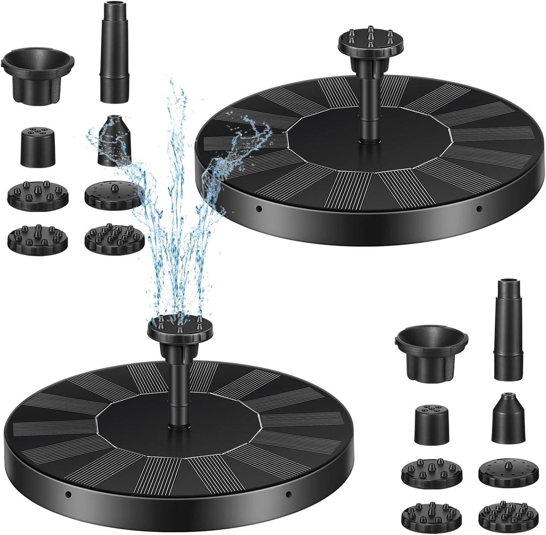 Riakrum 2 Packs Solar Bird Bath Fountain Pump with 6 Nozzle Solar Powered Bird Bath Floating Panel Water for Garden Fish Tank Pool (5.1 Inch)