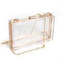 WJCD Women Clear Purse Acrylic Box Clutch Handbag, Small Transparent Crossbody Evening Bag Stadium Approved Gold Chain Strap (Gold)
