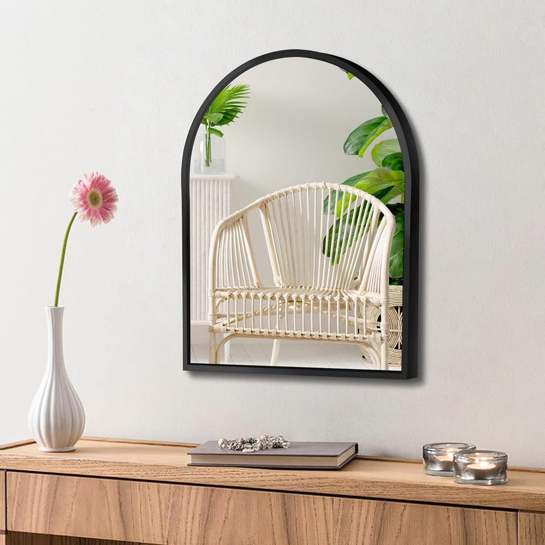 Small Black Metal Frame Bathroom Arch Mirror for Over Sink, 10x13 Inch Arched Tempered Mirror, Wall Vanity Mirror for Farmhouse, Modern Luxe Mirror for Bedroom, Living Room, Entryway