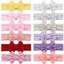 Cinaci 12 Pieces Soft Stretchy Solid Striped Floral Print Baby Girl Bow Headbands Hair Bows Bands Headwraps Accessories for Baby Girls Infants Toddlers