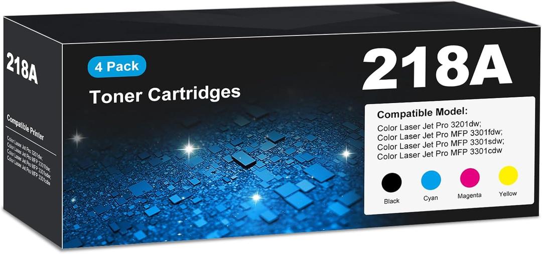 218A Toner Cartridges 3301sdw 3301fdw 3201dw for HP 218A 218X toner Cartridge 4 pack, 3301sdw 3301fdw 3201dw Toner Cartridge, HP218A 218 Toner for Color LaserJet Pro MFP 3301sdw 3301fdw 3201dw 3301cdw