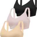 Wireless Jelly Bras for Women - Plus Size Full Coverage Seamless Bra No Underwire, Supportive T-Shirt Bralette for Older (3X-Large, Skin+black+gray Pink)