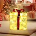 Christmas Lighted Best Gift Boxes Surprise,50 Warm White LED Lights.White Snowflake Velvet Gift Box&Red Bow,Turned On,Top of The Box Opens to Reveal Santa Claus.Indoor Christmas Home Yard Lawn Decor.