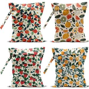 4 Pack Cute Fruit Wet Bag Waterproof Washable Reusable Wet Dry Bag for Swimsuit Clothes Cloth Diaper Travel Beach Pool Yoga Gym Toiletries Travel Beach Essentials Strawberry Orange Apple