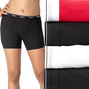 Hanes Women's Mid-Thigh Boxer Brief Pack, Stretch Cotton Underwear, 4-Pack S