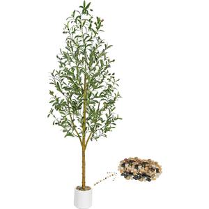 Olive Trees Artificial Indoor 6FT Tall Faux Olive Plants Silk Plant with White Planter, Artificial Plants Home Office Decor, Fake Olive Trees with Lifelike Fruits for Bedrooms Living Room