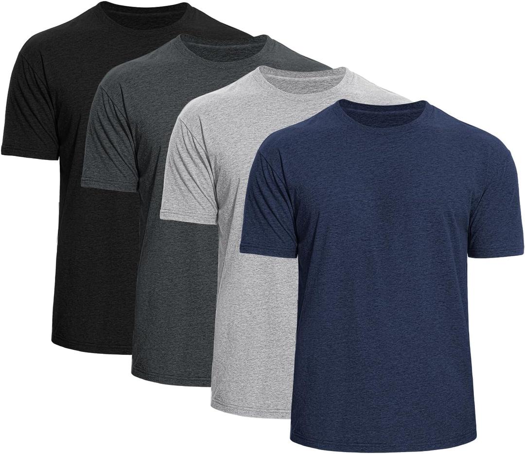 Men's Crew Neck T-Shirts 4-Pack - Soft Short Sleeve Basic Tees, Comfortable Classic Fit Jersey Shirts for Men (Large, A08-black/Carbon/Heather Gray/Navy)