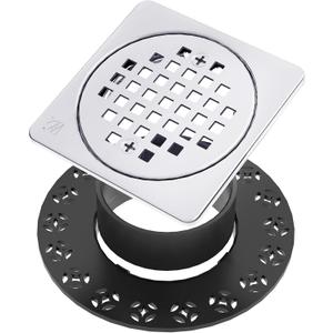 4” Drain Grate Kit - Compatible with Schluter Kerdi-Drain Flange - Floor Drain Kit with Adjustable Collar - Removable Square Drain - SUS 304 Stainless Steel and CUPC Certification - Chrome