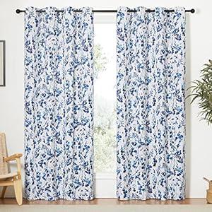 KGORGE Printed Blakcout Curtains Drapes Room Darkening Bedroom Curtains Eco-Friendly 100% Privacy Window Treatment for Living Room Patio Sliding Glass Door, 2 Panels (52" x 95", Blue)