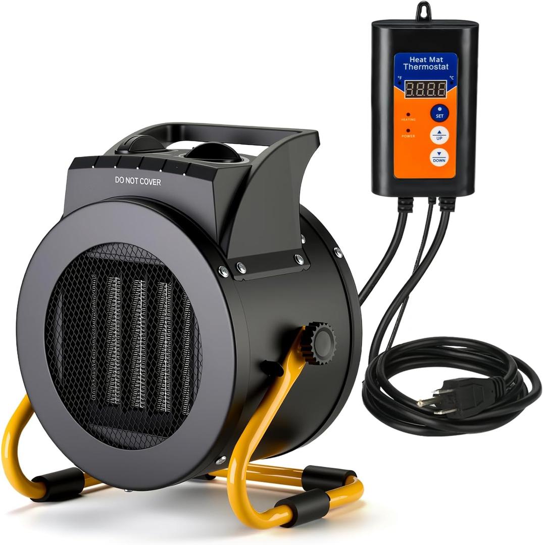 Greenhouse Heater with Digital Thermostat, 1500W/750W Electric Grow Tent Heaters, 3S PTC Fast Heating, 3 Modes Adjustment, Overheat Protection for Patio, Grow Tent, Greenhouse, Outdoor, BK (Black)