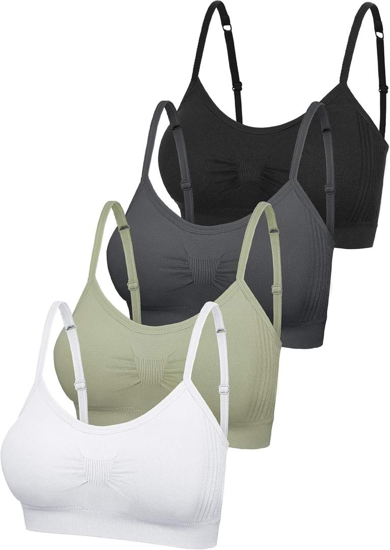 SATINIOR 4/12 Pieces Bralette Neck Cami Bra Wireless Tank Top Sports Bra for Women (L)