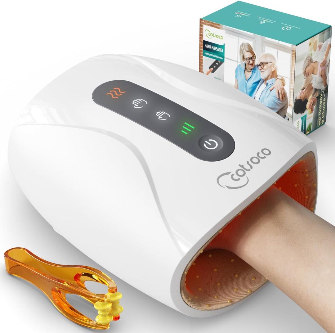 cotsoco Hand Massager, Mothers Day Gifts for Mom Her Cordless Electric Hand Massager for Arthritis and Carpal Tunnel, 6 Levels Therapy Massager with Heat and Compression, Birthday Gifts for Men Women (White)