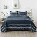 Andency Navy Oversized King Quilt Set, 3 Pieces Boho Lightweight Soft Striped Bedspread for All Season (120"x98"), Printed Bohemian Microfiber Reversible Coverlet Comforter Sets