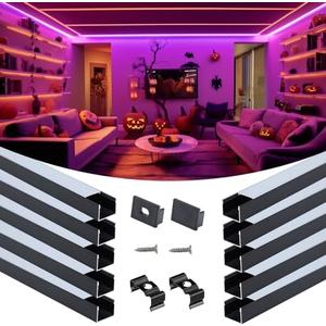 6 Pack 3.3FT/1M Plus-Size Spotless LED Channel Black LED Strip Diffuser Channel with Milky Frosted White Diffuser Cover U103 BW 1M