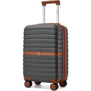 Kono Expandable Carry On Luggage 22x14x9 Airline Approved with Spinner Wheels, 20 Inch Durable PC+ABS Hardshell Travel Suitcase Rolling Luggage with Lock, Grey/Brown