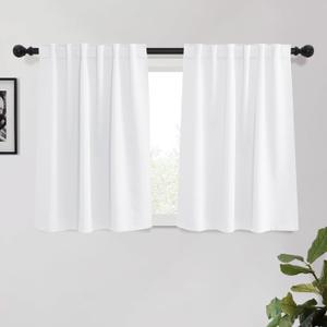 KGORGE White Kitchen Curtains 45 inch Length, Privacy Room Darkening Drapes Thermal Insulation Noise Reducing Curtains for Kids Room, Back Tab Rod Pocket, W34 x L45 inches, 2 Panels