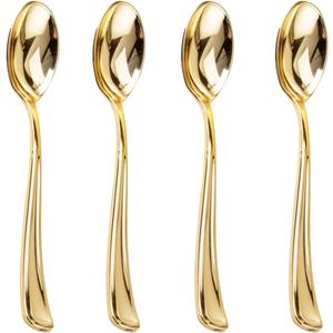 Liacere 200 Pack Gold Plastic Spoons - 6.7 inch Heavy Duty Plastic Spoons - Heavyweight Gold Disposable Spoons for Parties & Weddings & Restaurants & Christmas & New Year