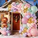 Christmas Balloon Garland Kit, Gingerbread Man Balloon Arch with Pastel Green Pink Purple Metallic Balloons Candy Cane Foil balloons for Christmas Party Decorations New Year Xmas Party Supplies