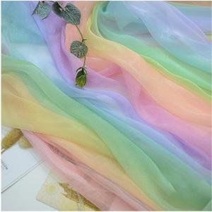 Chiffon Fabric by The Yard Kam Silk Crepe Gradient Printed Chiffon Fabric 140cm Wide Sold by The Meter for Skirt Clothing Handmade(Color:Rainbow Gradient)