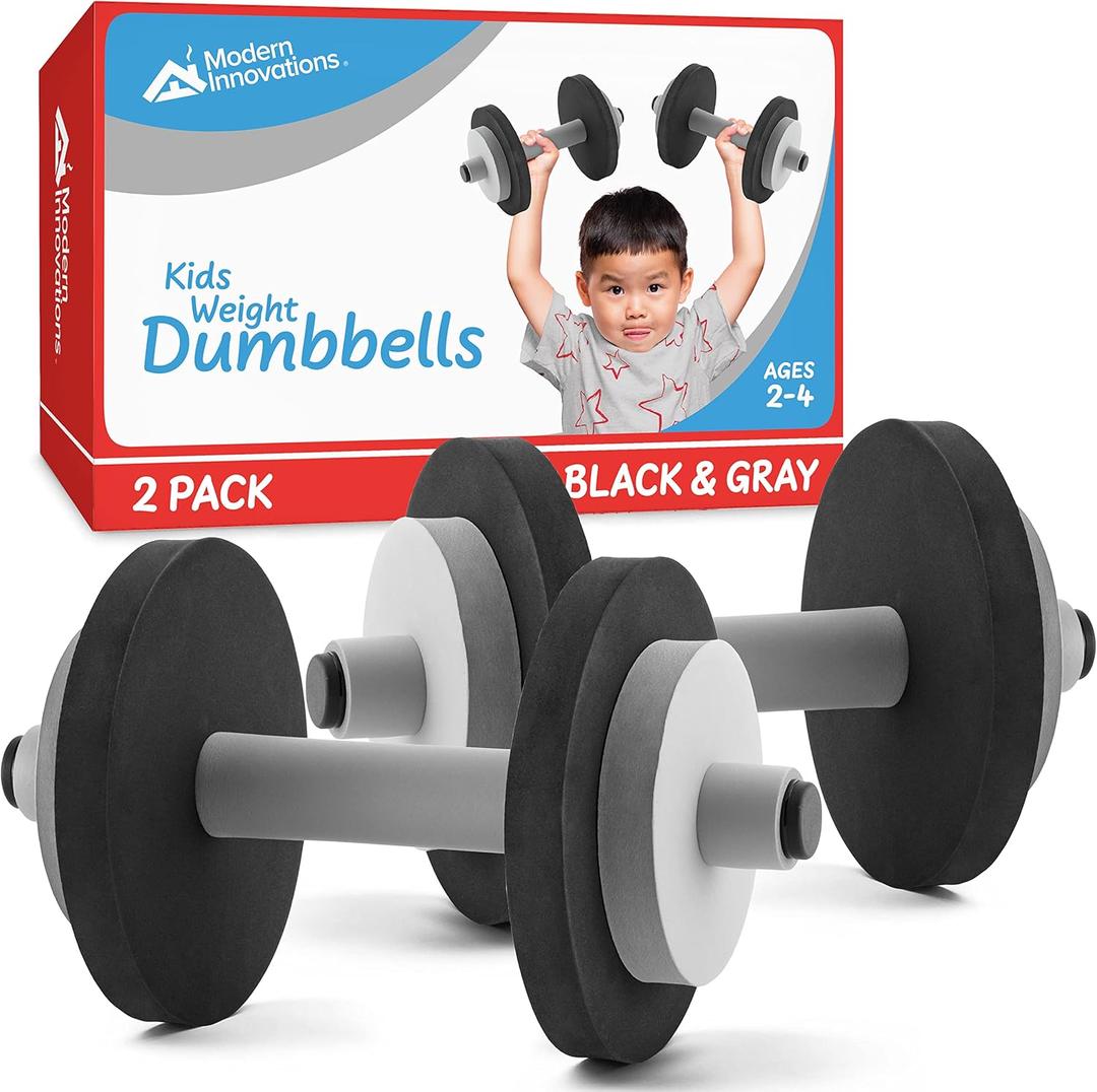 Modern Innovations Kids Weight Set (2 Pack) Toy Dumbbells, Baby Dumbbell Workout Weights, Fun Fitness and Exercise Equipment for Toddlers - Black & Gray