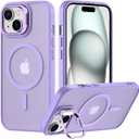 Nvollnoe for iPhone 15 Case Compatible with MagSafe Military Grade Shockproof Heavy Duty Protective Adjustable Kickstand Matte Semi Clear Phone Case for iPhone 15(Purple)