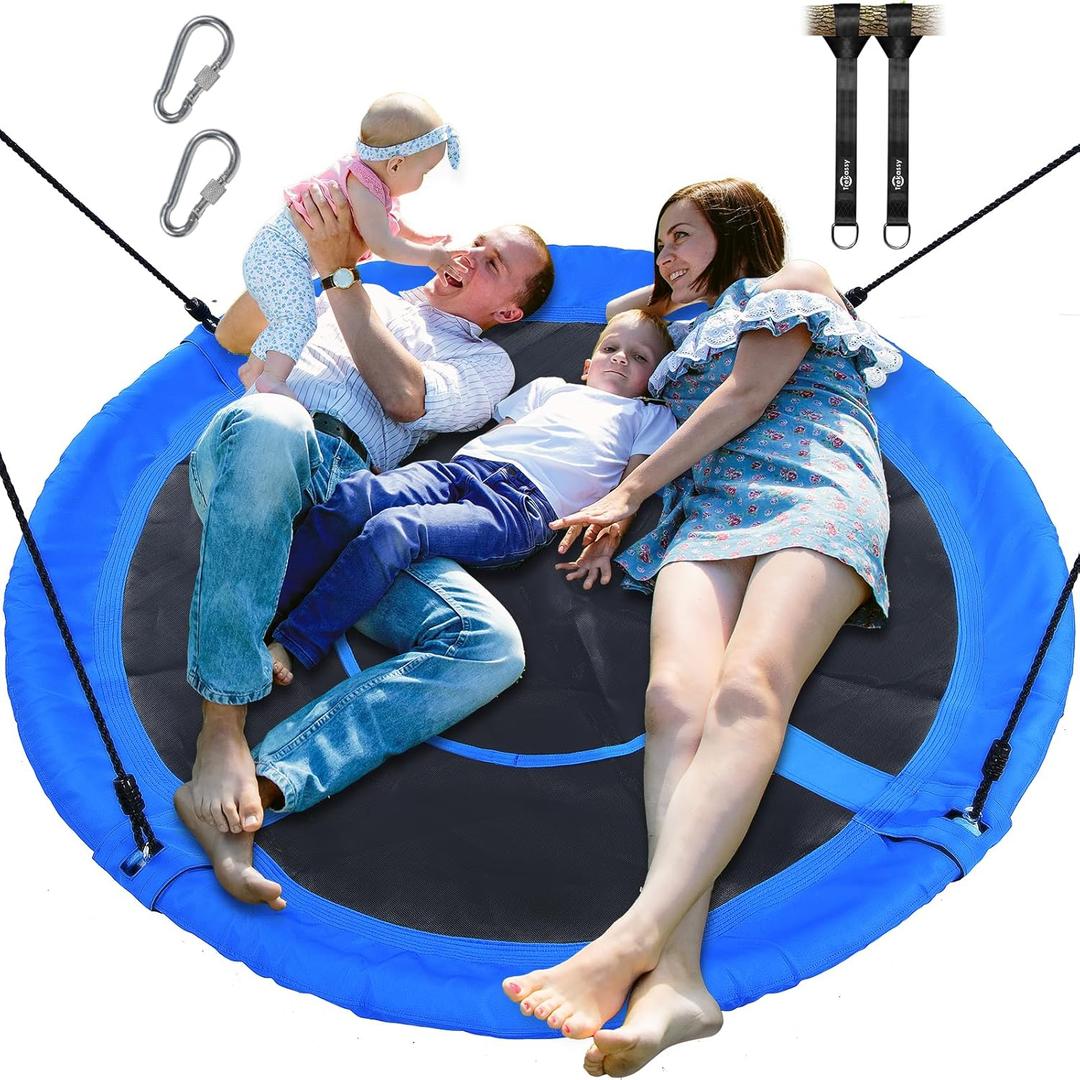 Trekassy 60" Large Saucer Tree Swing for Kids Adults 900D Oxford Waterproof with 2pcs Hanging Straps (Blue)