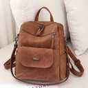 WYFJNX PU Leather Backpack Purse for Women Fashion Multipurpose Design Handbag Ladies Shoulder Bags Travel Backpack Brown, 11''