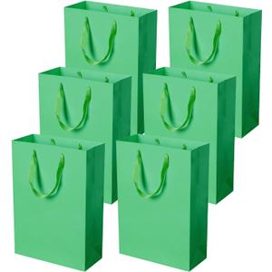 Pikalon 6 pcs Neon Green Gift Bags with Handles, Large 9.84"x4.33"x14.17" Bright Color Gift Wrap Paper Bag Party Favor Bag Boutique Retail Bags for Wedding Birthday Baby Shower Wedding Welcome Party Supplies (Green, 9.84x4.33x14.17 Inches)