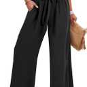 Caracilia Wide Leg Palazzo Pants for Women Summer High Waist Flowy Loose Casual Lounge Trousers Beach Travel Vacation Clothes (X-Large, Black)