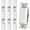 AIDA Light Switch Single Pole Light Switch Square Rocker Switch Decora Switches White, 15 Amp Self-grounding Electrical Light Switches, Residential Grade, UL Listed (10 Pack, Glossy White)