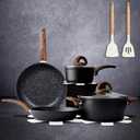 Vkoocy Non Stick Pots and Pans Set, Healthy Ceramic Cookware Set, 12pcs Kitchen Cooking Pots and Frying Sauce Saute Pans Set, PFAS-Free with Kitchen Utensils and Lid, Black