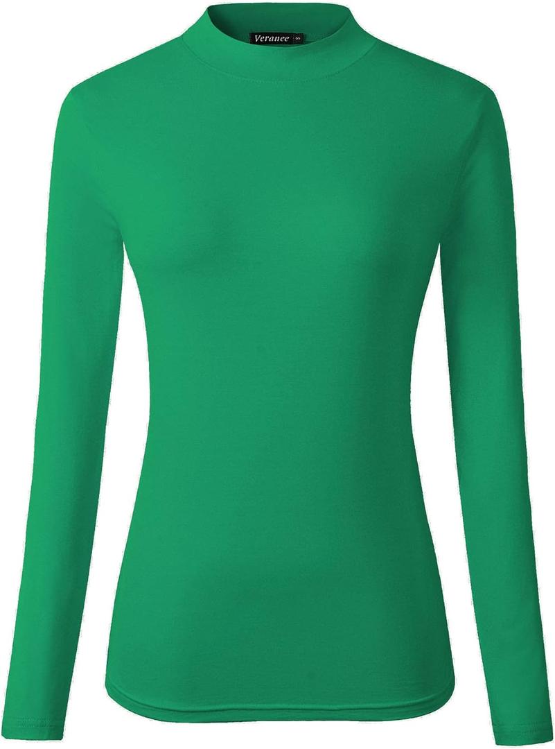 Women's Long Sleeve Slim Fit Turtleneck Basic Layering T-Shirt (X-Large, Green)