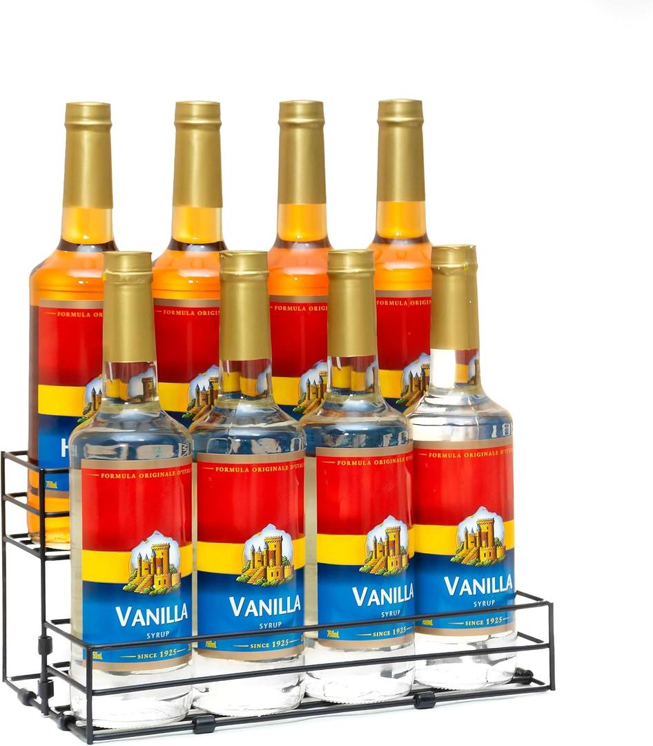 8 Bottles Coffee Syrup Rack Organizer, Coffee Syrup Stand Holder, 2 Tier Coffee Syrup Organizer for Coffee Bar Station, Wine Rack for Countertop, Bottle Display Shelf for Cocktail, Dressing