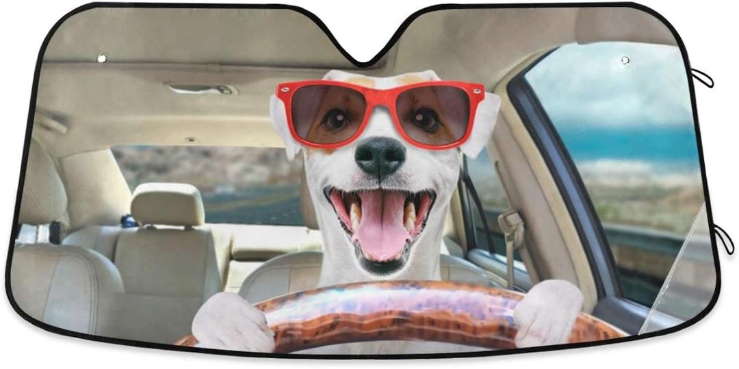 Car Windshield Sun Shade Funny Dog Driving a Car, Blocks Sun Visor Protector Foldable Sun Shield for Most Sizes Car Windshield Sun Shade Funny Dog Driving a Car, Blocks Sun Visor Protector Foldable Sun Shield for Most Sizes