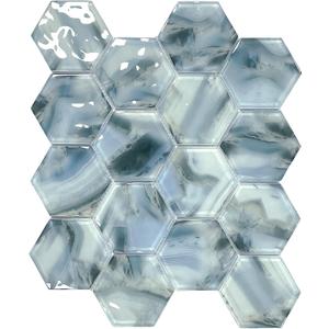 5 Sheets Ink Wash Black Hexagon Glass Mosaic,Pool Tiles,12" x 10" Kitchen Backsplash Tile