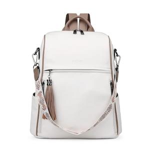 FADEON Leather Backpack Purse for Women Designer Travel Backpack Purses PU Fashion Ladies Shoulder Bag with Tassel White