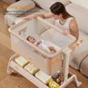 3-in-1 Baby Bassinet, Rocking Bassinet, Bedside Bassinet for Baby, Stable and Secure Bassinet Bedside Sleeper for Newborn & Infant, 6 Height Adjustable with Wheels, Mattress & Breathable Mesh (Khaki) | Rocking bassinet, 6 Adjustable Heights, Comfy Mattress, Safety bassinet, Storage Basket, Crib