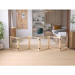 Wooden Freestanding Dog Gates Indoor,Pet Gate for Doorways, Stairs,Wood Dog Fences for The House,Step Over Fence (Wood, 6 Panel 23)