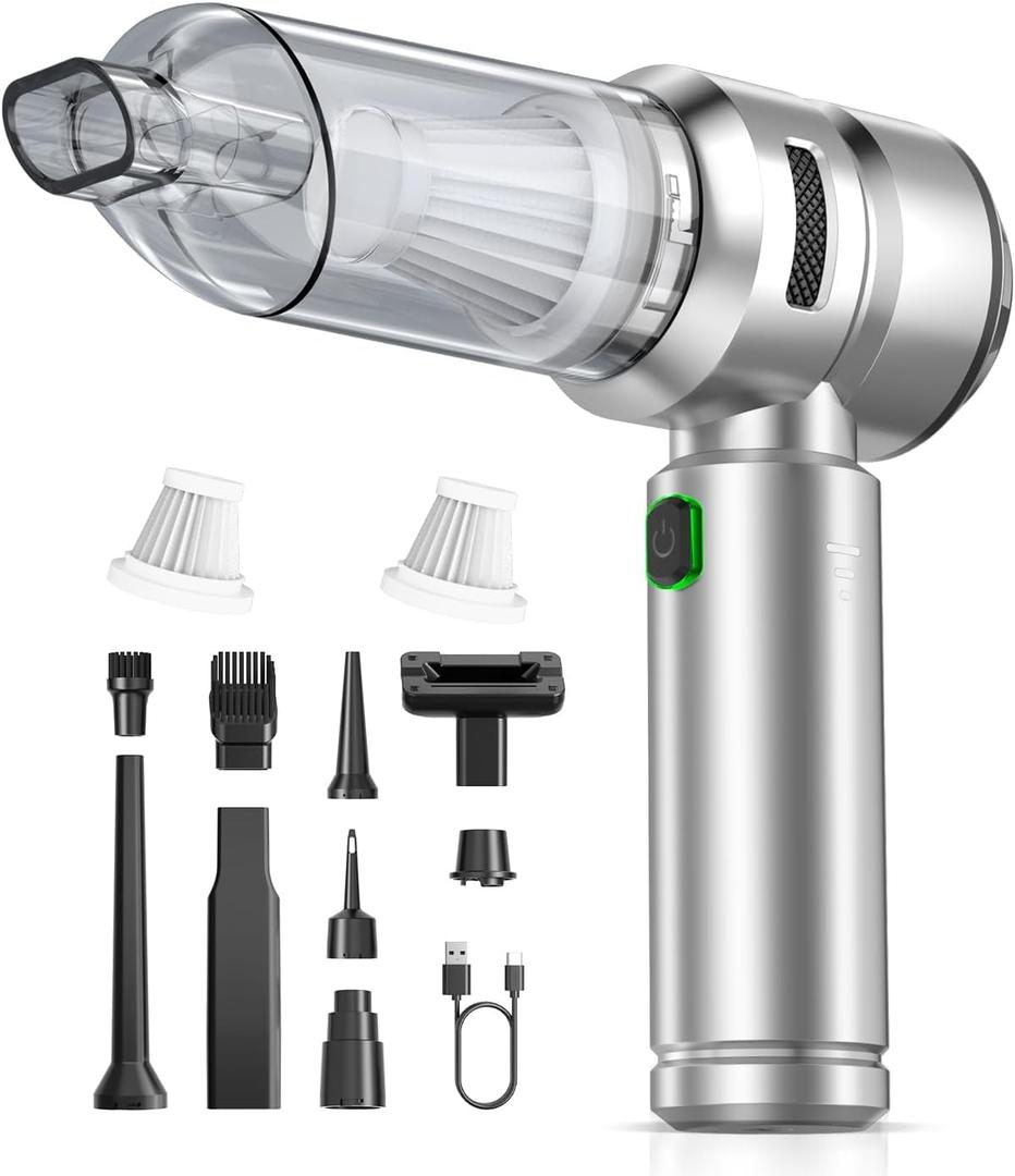 Car Vacuum, c3 Suction Modes, Portable Mini Cordless Cleaner with 24000pa Suction Power, Type-C Charge, Handheld Vacuum for Home, Car, Office Desk, Keyboards (Dark Silver)