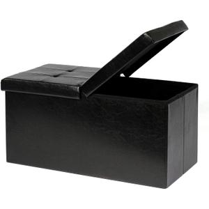 B FSOBEIIALEO Storage Ottoman with Flipping Lids, Ottoman Storage Bench Footrest Seat, Faux Leather 30"x15"x15" (Black)