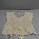 MakeMeChic Women's Summer Boho Crochet Tops Hollow Out Sweater Short Sleeve Backless Top Beach Coverup (Beige, L)