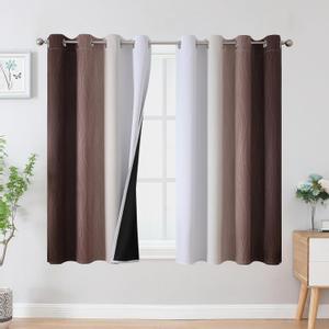 Estelar Textiler Brown and Greyish White Blackout Curtains 54 Inch Length, Full Light Blocking Gradient Grommet Drapes for Living Room, Thermal Insulated Ombre Curtains for Bathroom, 52Wx54L, 2 Panels