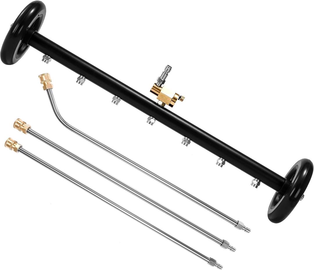 Tool Daily Limpiador de tren de rodaje de doble funcin, 24 pulgadas, escoba de agua para lavadora a presin con 7 boquillas, accesorio para lavadora debajo del automvil, 3 varillas de extensin