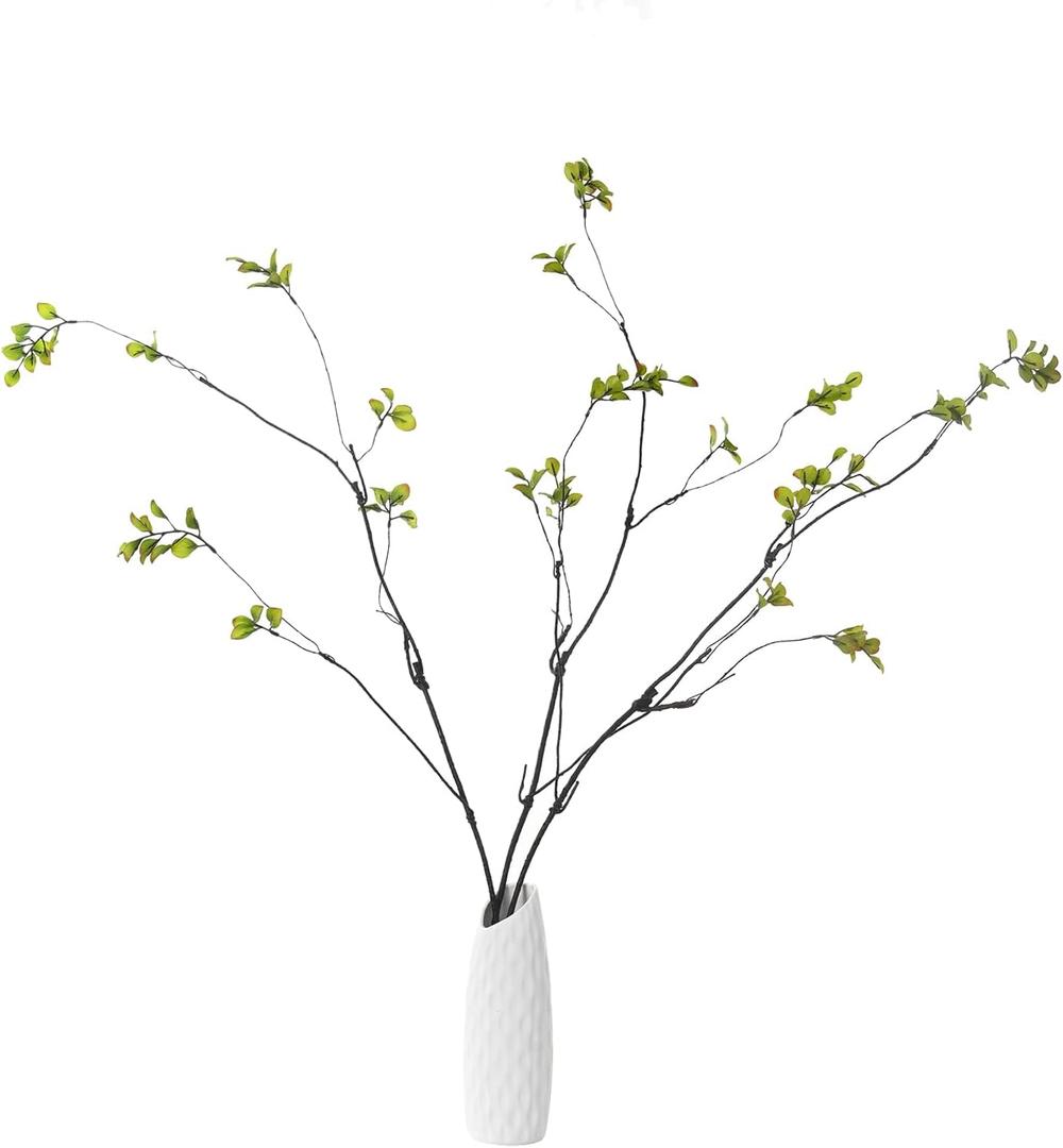 3pcs Artificial Ficus Branches, 38 Inch Faux Eucalyptus Stems, Green Fake Greenery for Vase Filler, Home Decoration (A-Green)