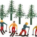 Skiers and Evergreen Trees Winter Cake Wonderland Topper Decoration Set