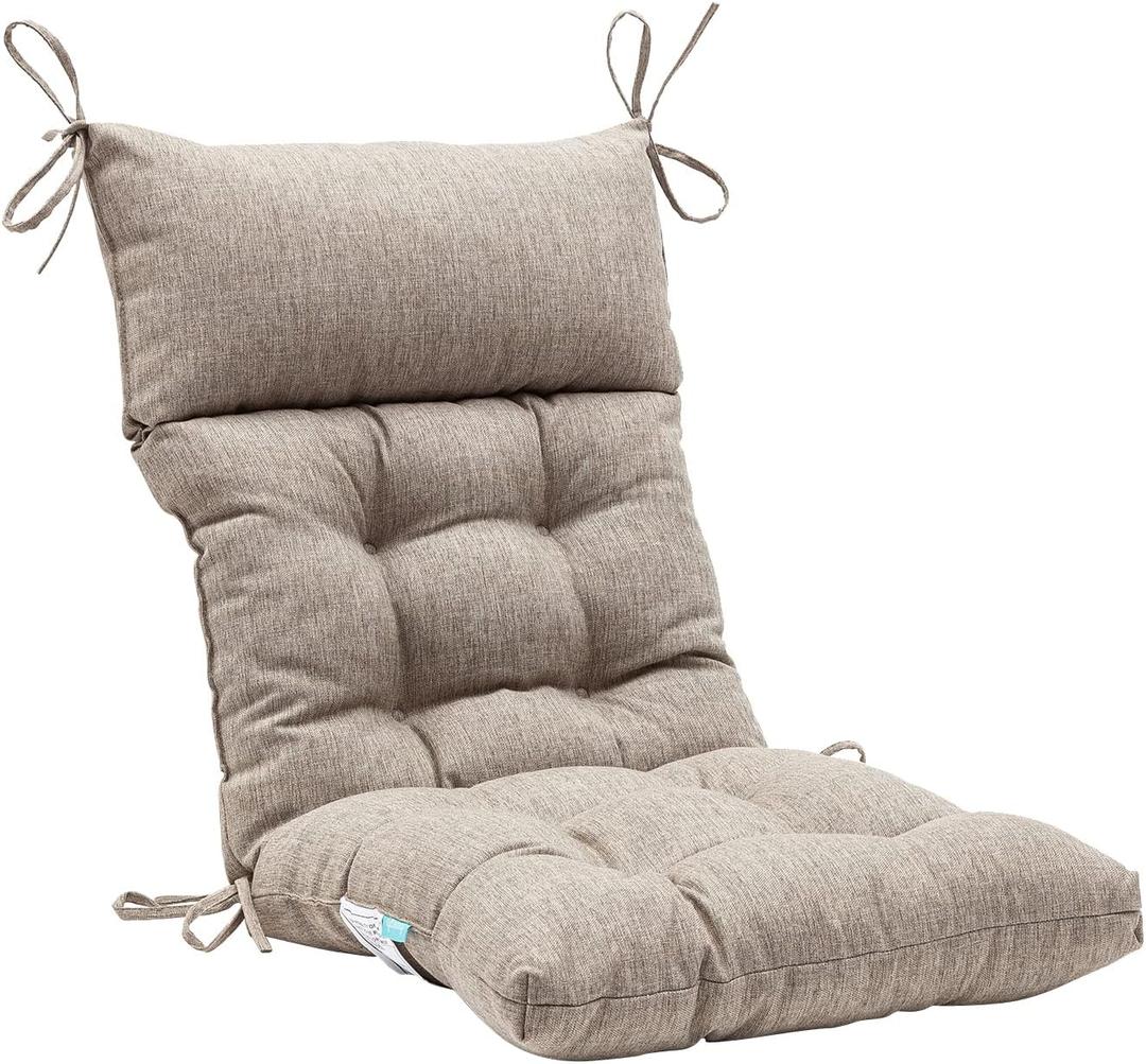 QILLOWAY Outdoor Rocking Chair Cushions Set of 2, 100% Polyester Waterproof Patio Rocking Chair Cushion, High Back Weatherproof Chair Pad for Adirondack & Outdoor Furniture, Tan,Grey, 2Counts/1Pack