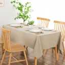 DWCN Rectangle Faux Linen Tablecloth - Textured Waterproof Spill-Proof Wrinkle and Stain Resistant Table Cloth Decorative Fabric Farmhouse Table Cover for Kitchen Dining Party, 52 x 70 Inch, Beige